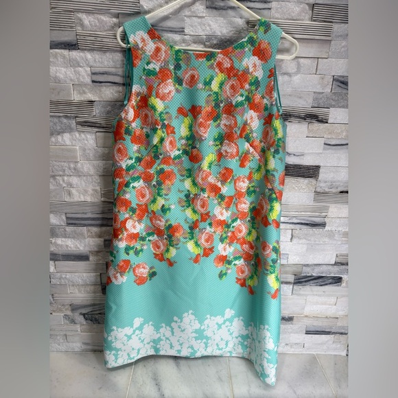 Donna Ricco Dress Women size 14 Aqua & Coral Floral Sheath Dress - Picture 2 of 7
